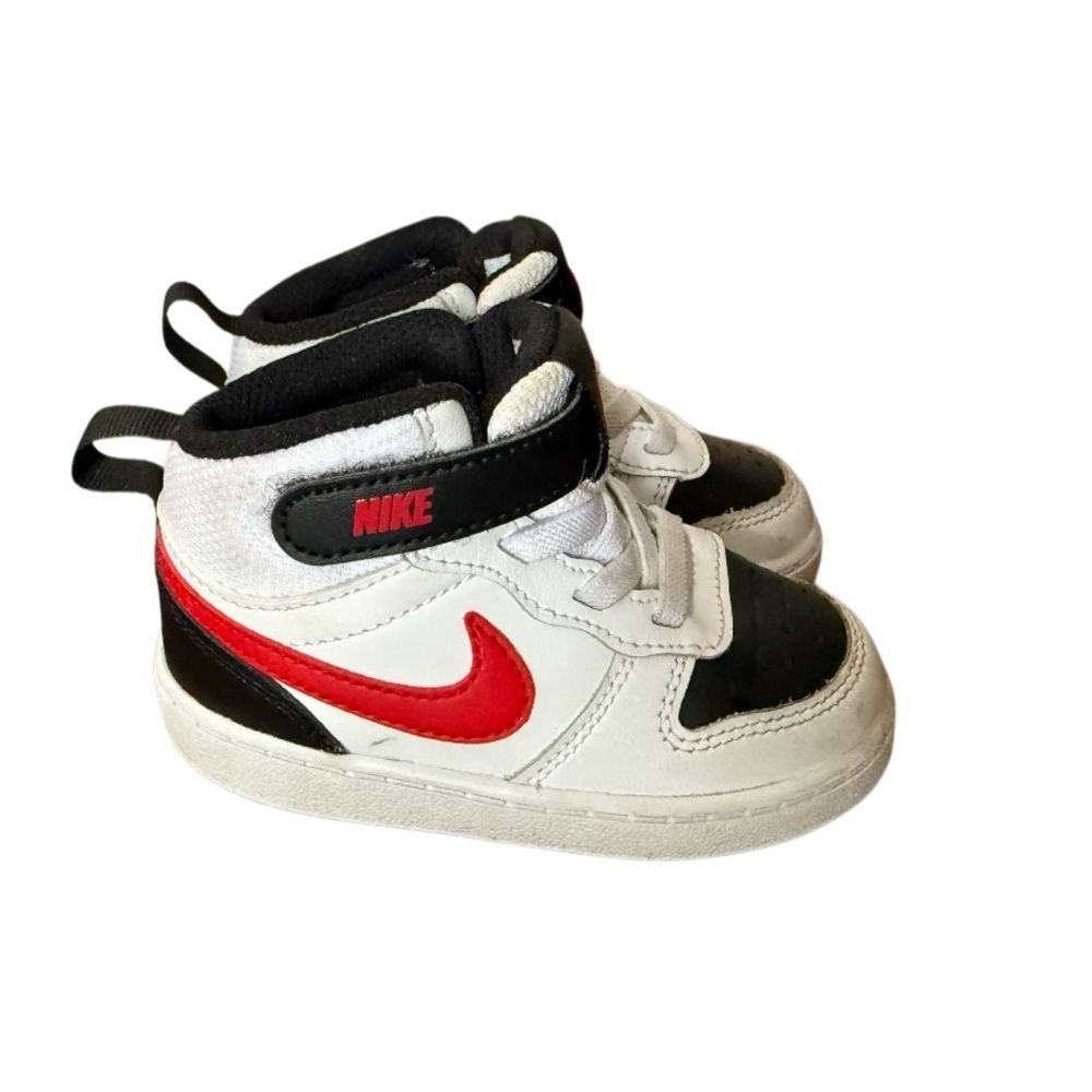 Nike Kids' Court Borough Mid 2 White and Black Sneakers w/ Red Accents-Size 6C